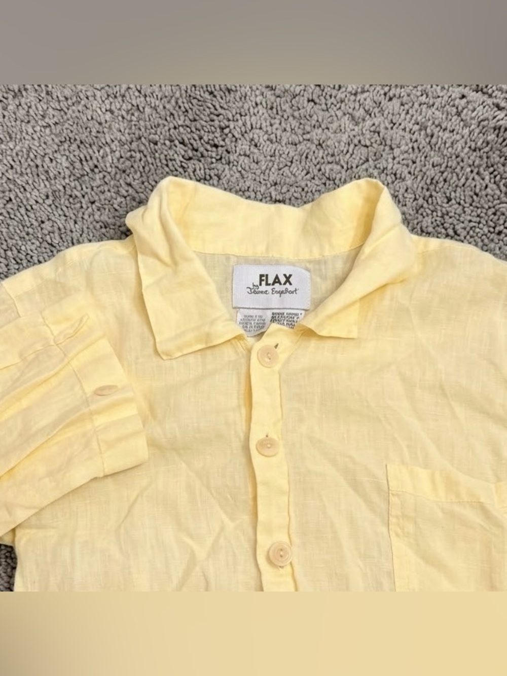Flax by Jeanne Engelhart Linen Shirt Yellow Lightweight Neutral Minimal Men’s M